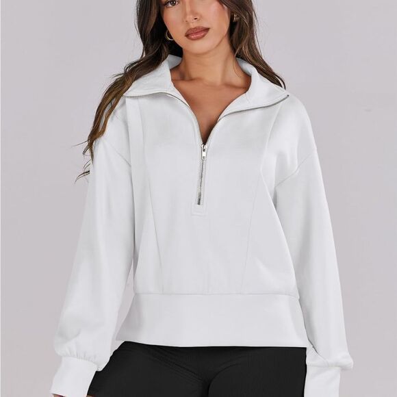 Women Half Zip Sweatshirts Workout Athletic Quarter Zipper Pullover Cropped - Picture 1 of 2